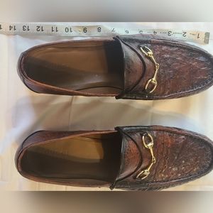 Gucci Ostrich  Brass Burgundy Loafers 14 1/2